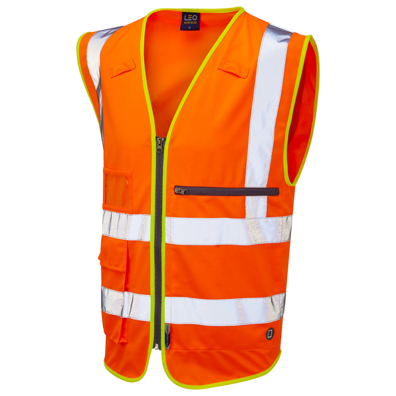Leo Foreland high-visibility orange 471:2 superior waistcoat with tablet pocket