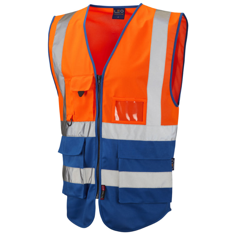Leo LYNTON recycled sustainable source superior high visibility orange/royal waistcoat #W11