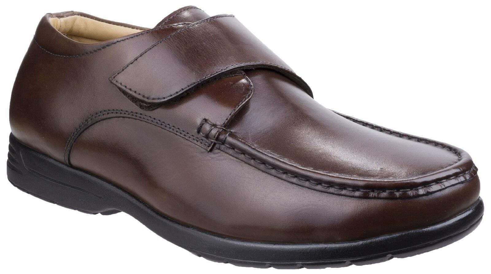 Fleet & Foster Fred brown leather touch fastening moccasin shoe