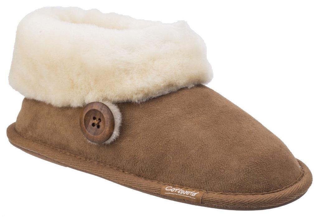 Cotswold Wotton women's chestnut/tan suede sheepskin bootie slipper