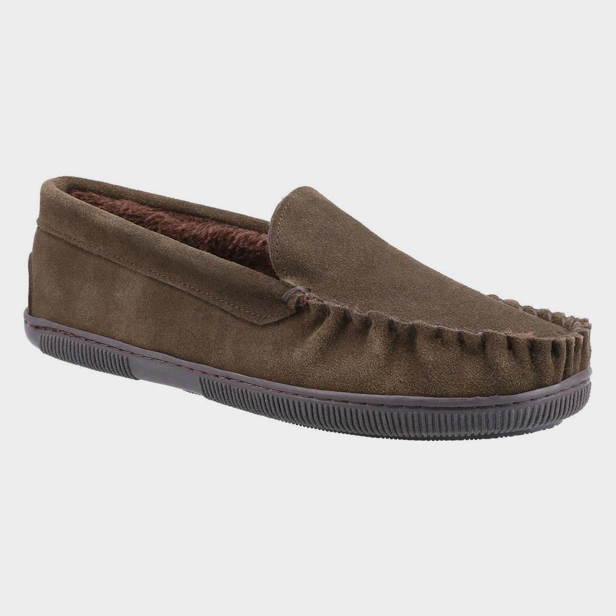 Cotswold Tresham men's brown suede lined slip-on moccasin classic slipper