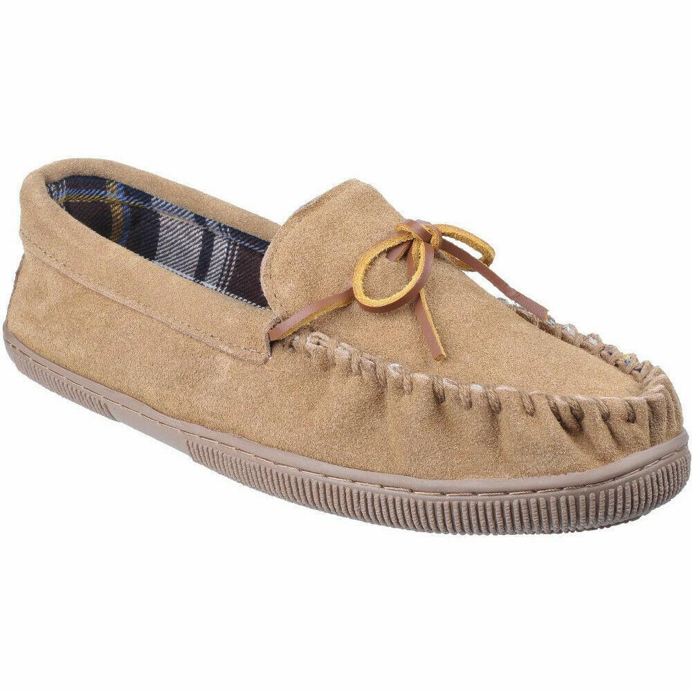 Cotswold Alberta beige suede textile lined slip-on moccasin slipper
