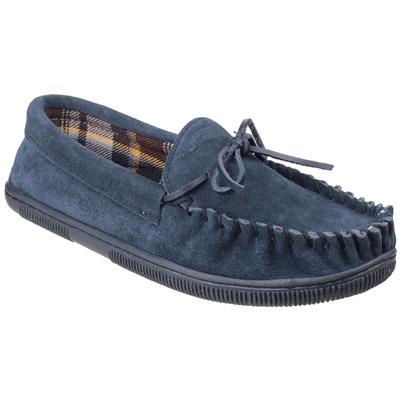 Cotswold Alberta navy blue suede textile lined slip-on moccasin slipper