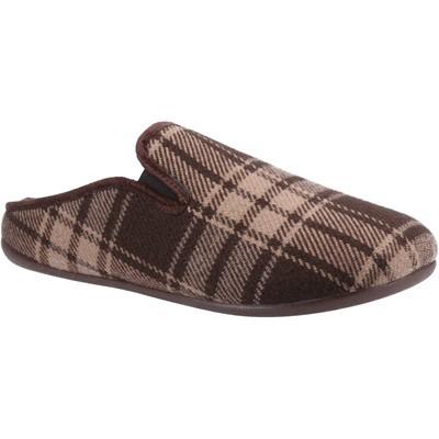 Cotswold Syde men's brown tartan check textile classic mule slipper