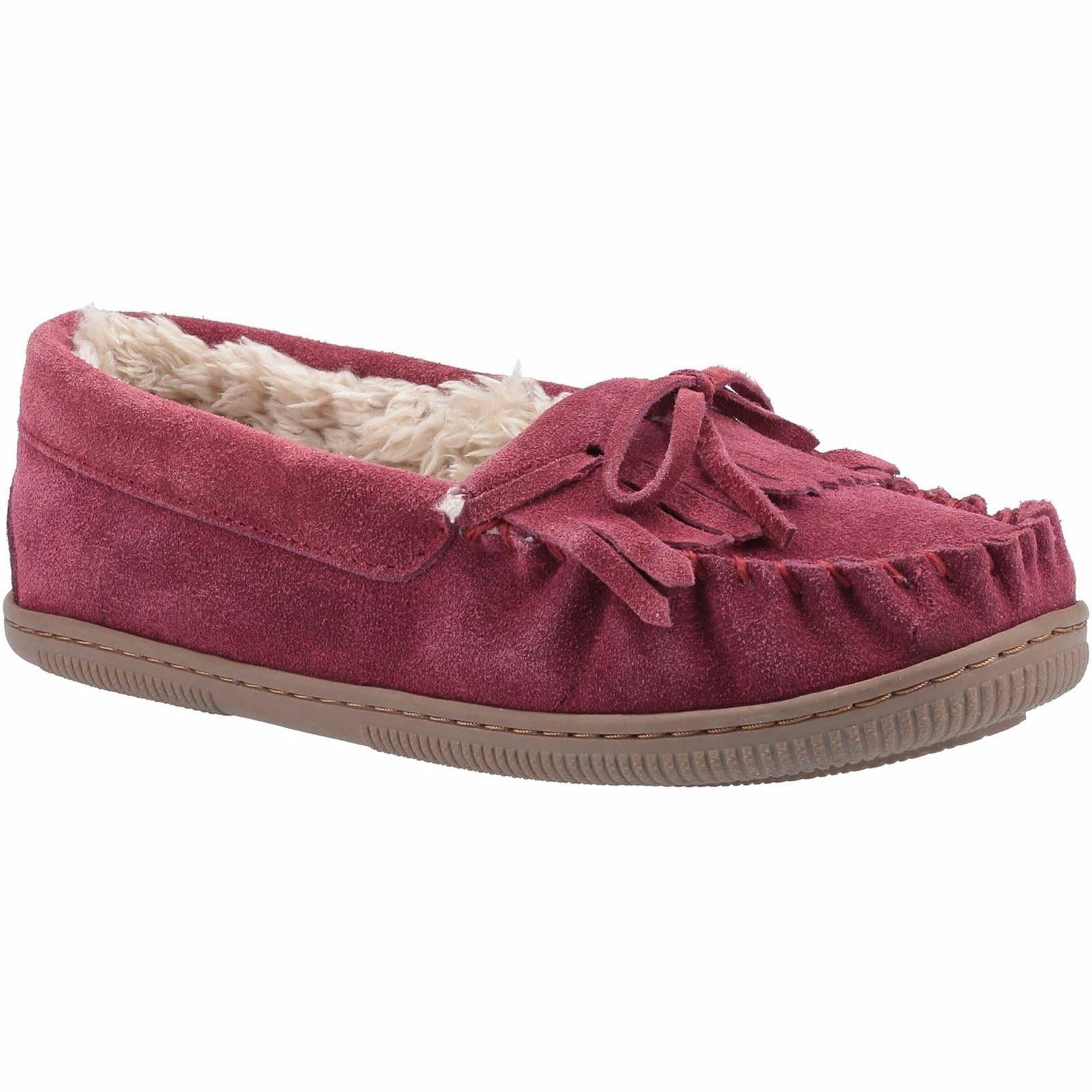 Hush Puppies Addy ladies burgundy memory foam warm fur lined moccasin slippers