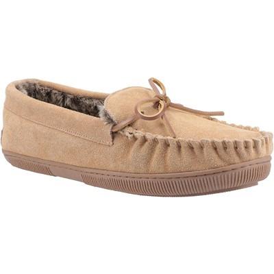 Hush Puppies Ace tan suede upper faux fur lined outdoor sole men's slipper