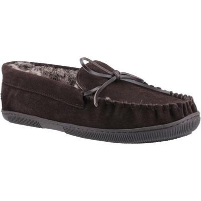 Hush Puppies Ace chocolate brown suede faux fur lined moccasin slipper