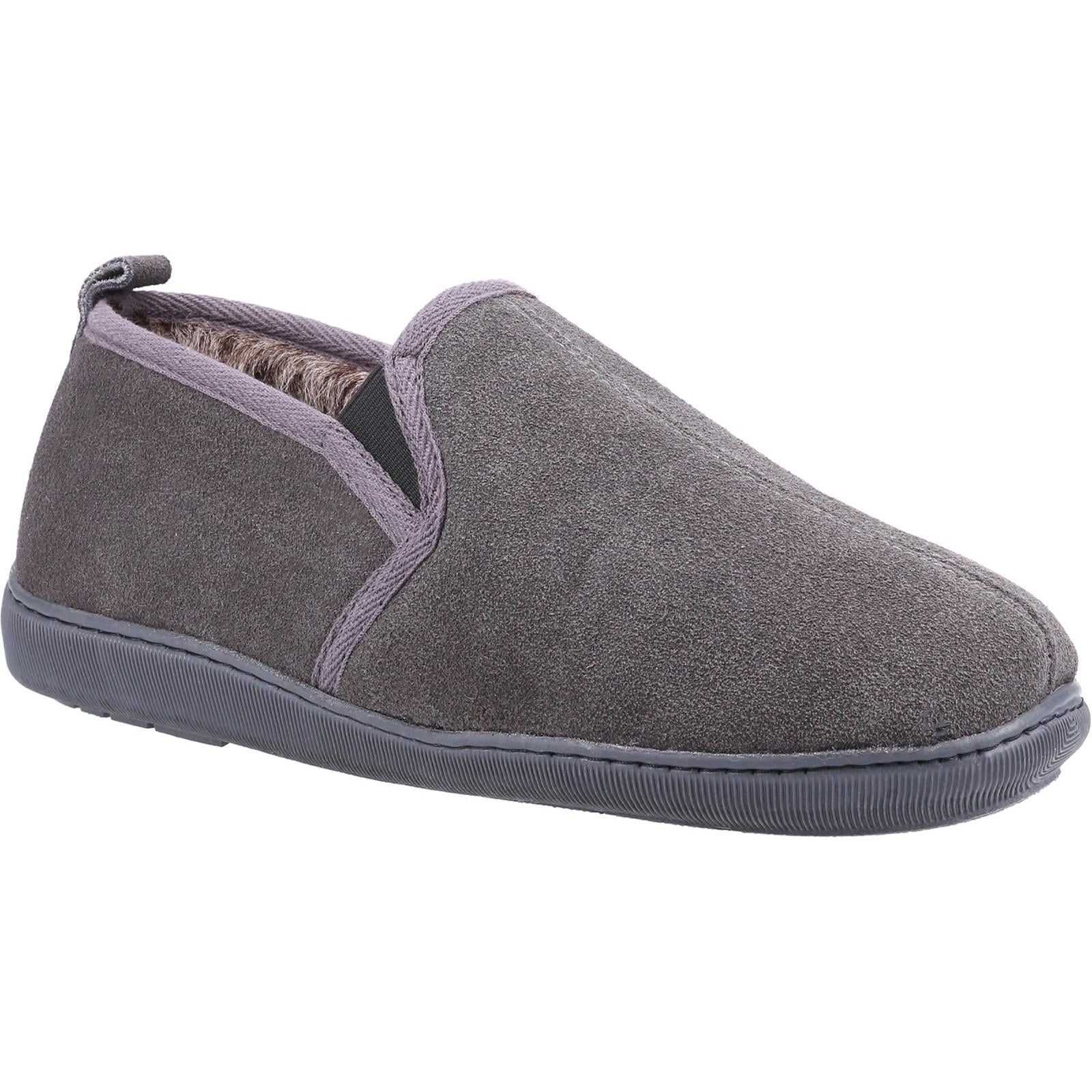 Hush Puppies Arnold grey suede memory foam fur lined cosy slip on slippers