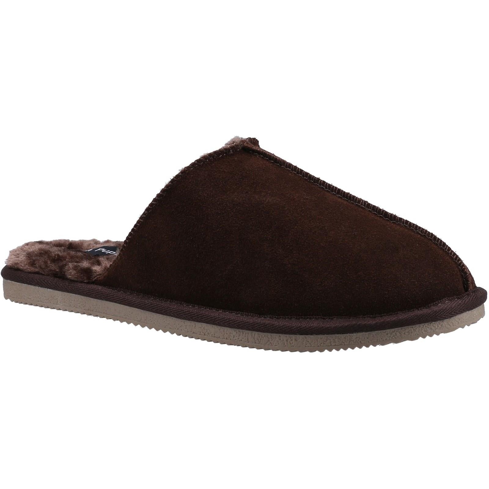Hush Puppies Coady brown suede memory foam comfy fur lined mule slippers