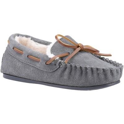 Hush Puppies Addison grey suede upper faux fur lined moccasin slipper