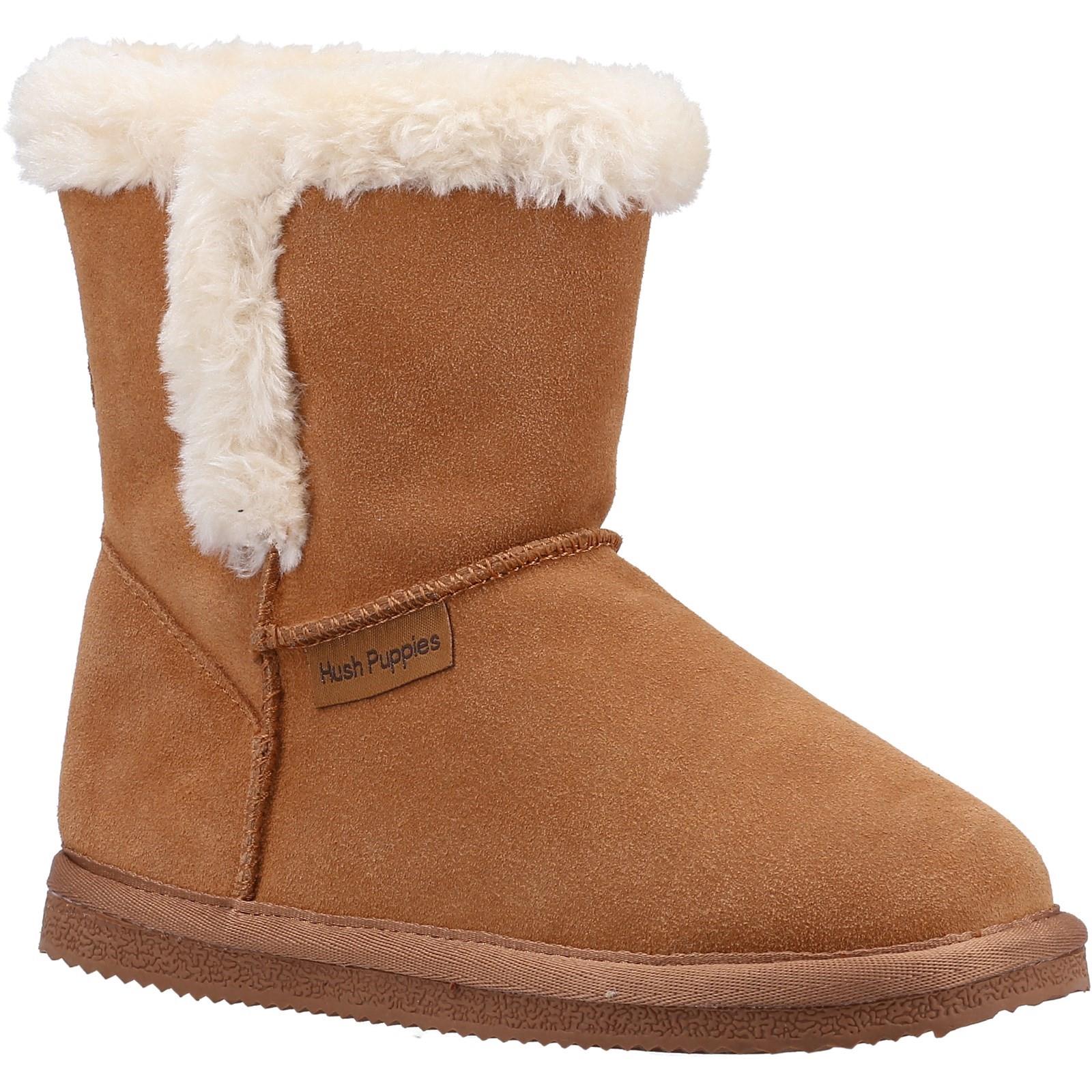 Hush Puppies Ashlynn tan real suede classic boot style slipper