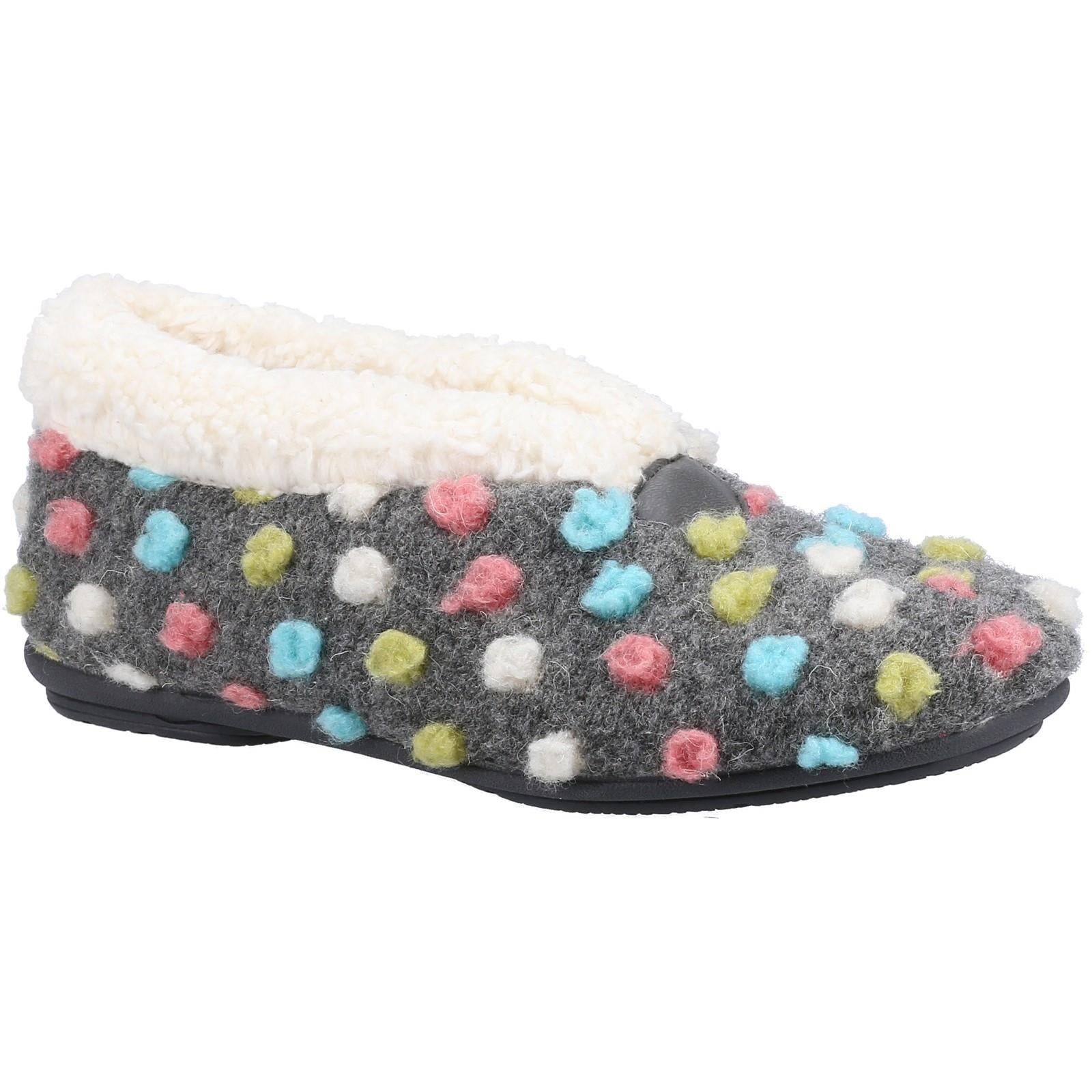Fleet & Foster Snowberry grey decorative polka dot stretch upper ladies slipper