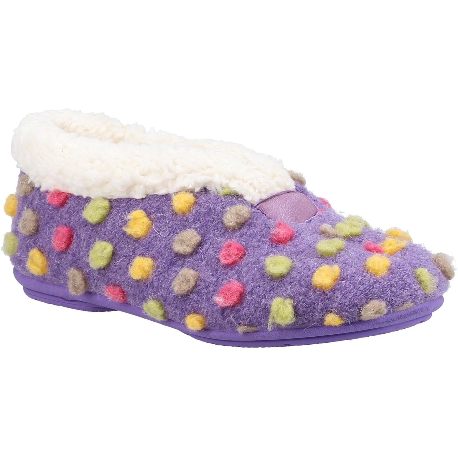 Fleet & Foster Snowberry purple decorative polka dot upper ladies slipper