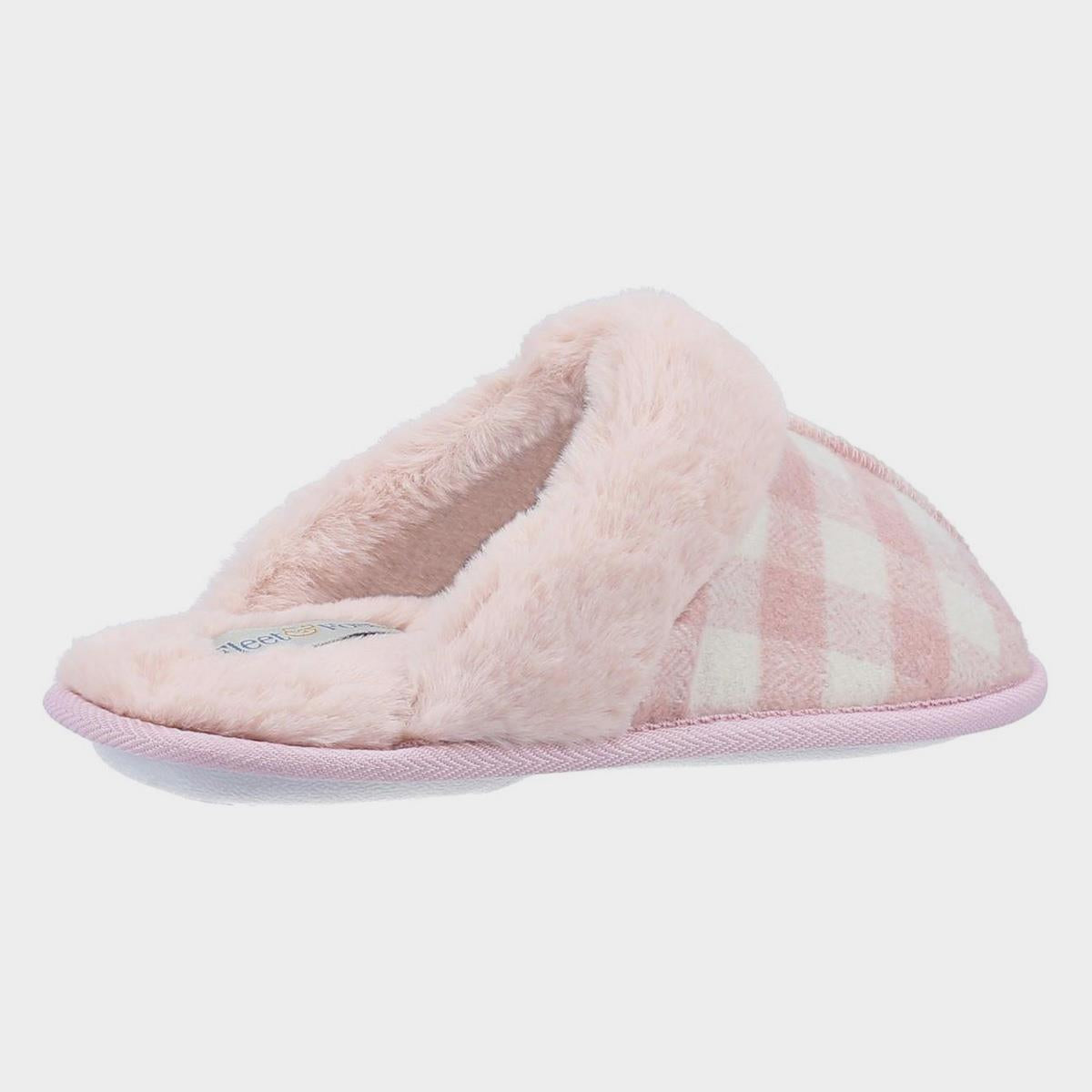 Fleet & Foster Neath pink luxury check mule slipper with gentle warm lining