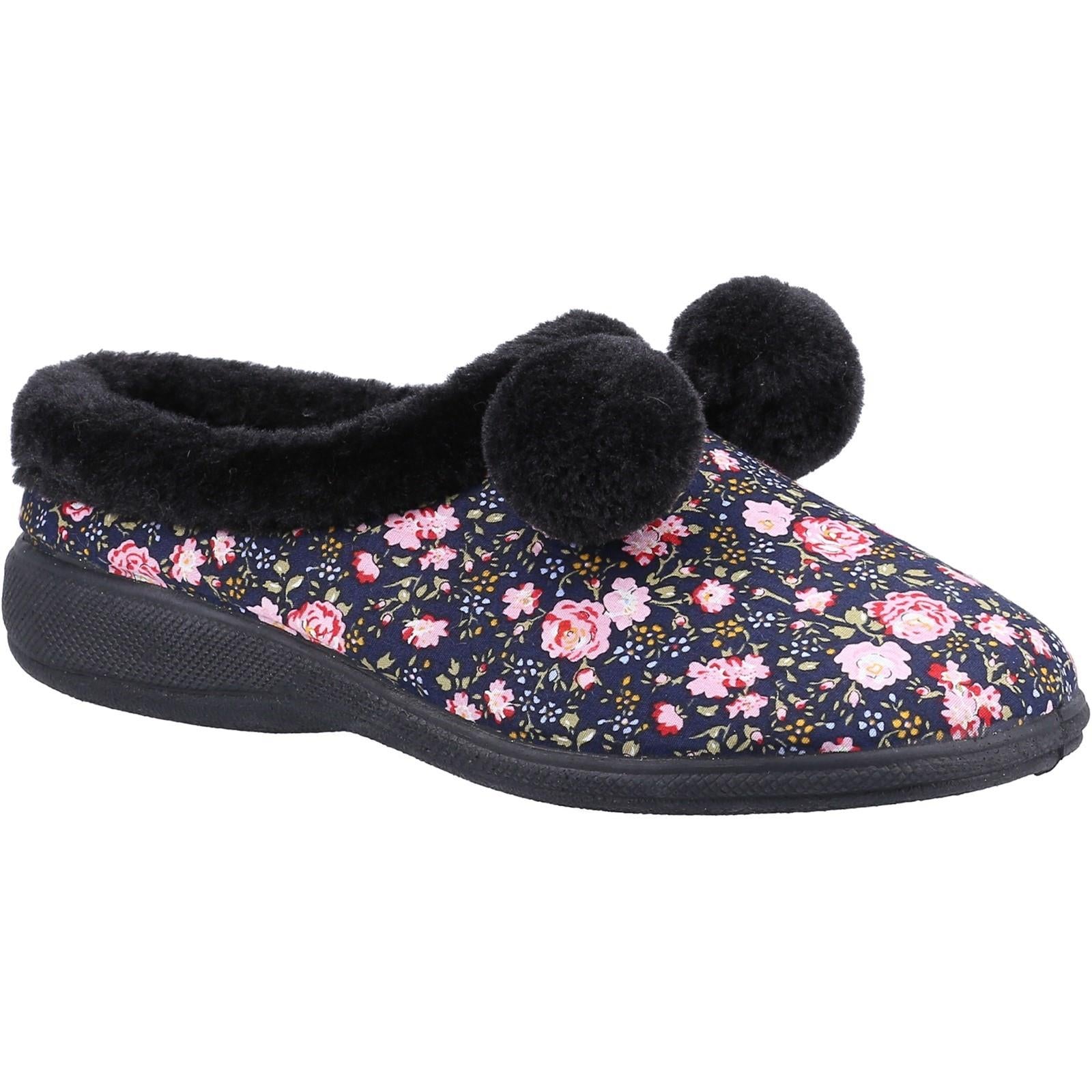 Fleet & Foster Buzzard black multi floral design mule slipper