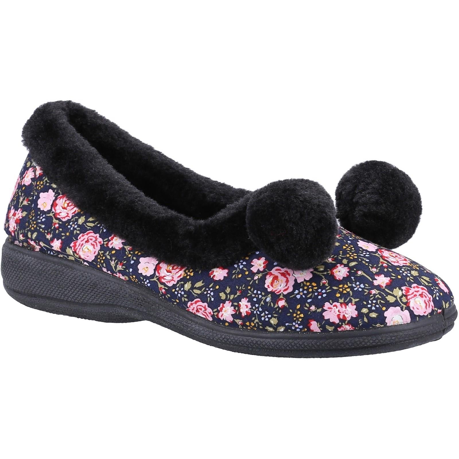 Fleet & Foster Goldfinch black slip on multi floral design full slipper
