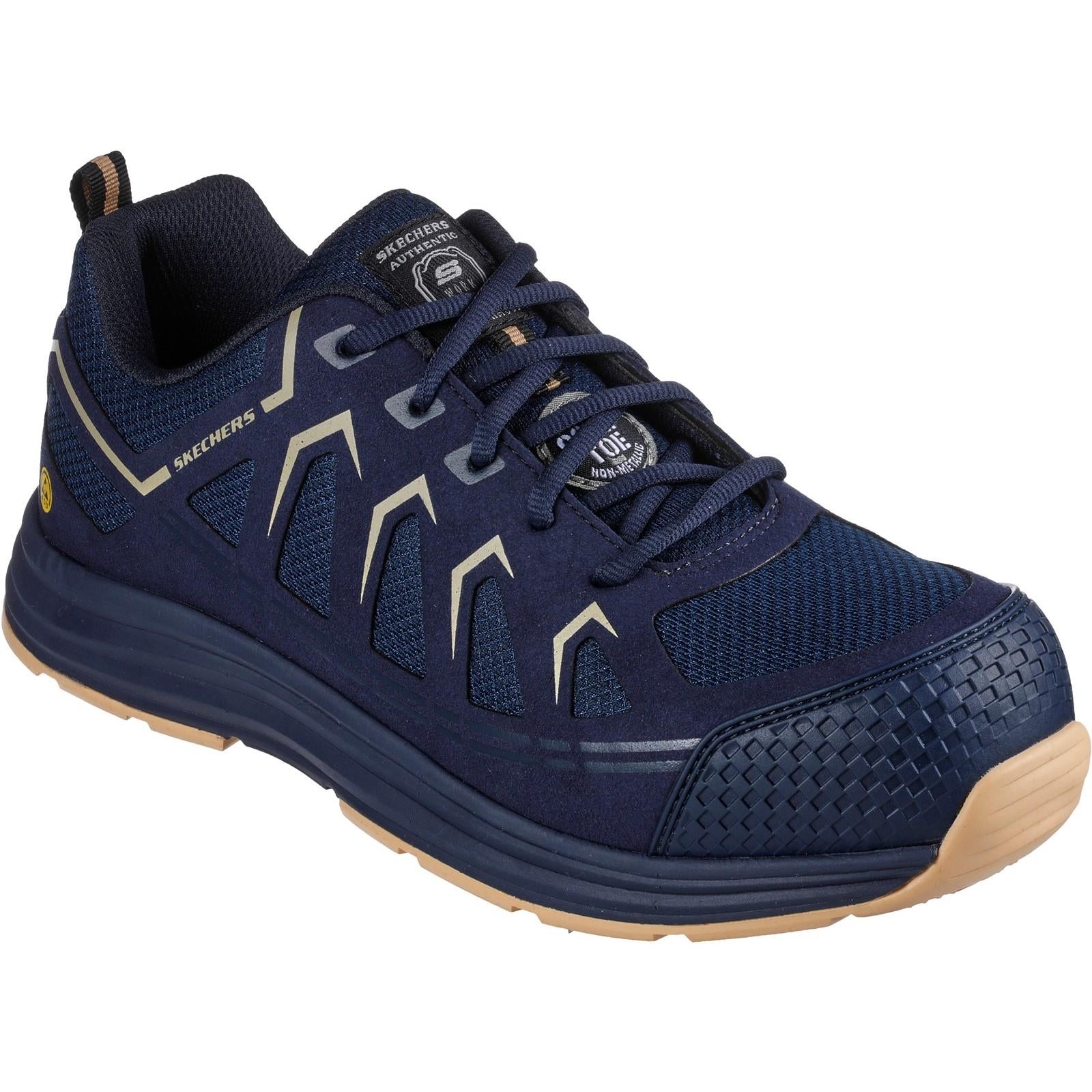 Skechers Malad II S1P navy/tan composite toe/midsole work safety trainers shoes
