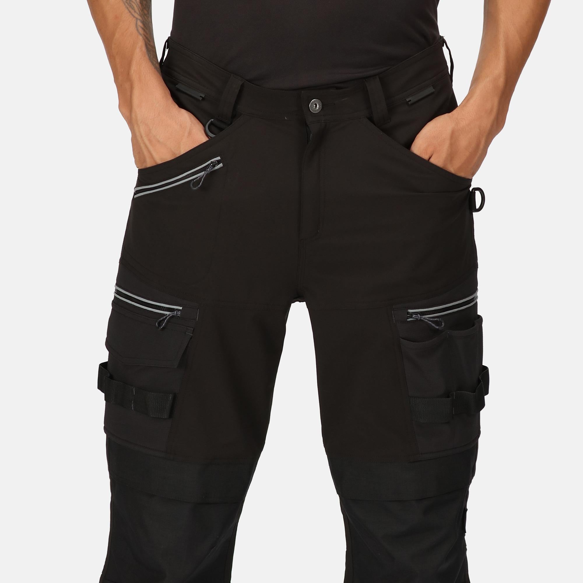 Regatta Infiltrate black men's softshell stretch work trousers #TRJ393