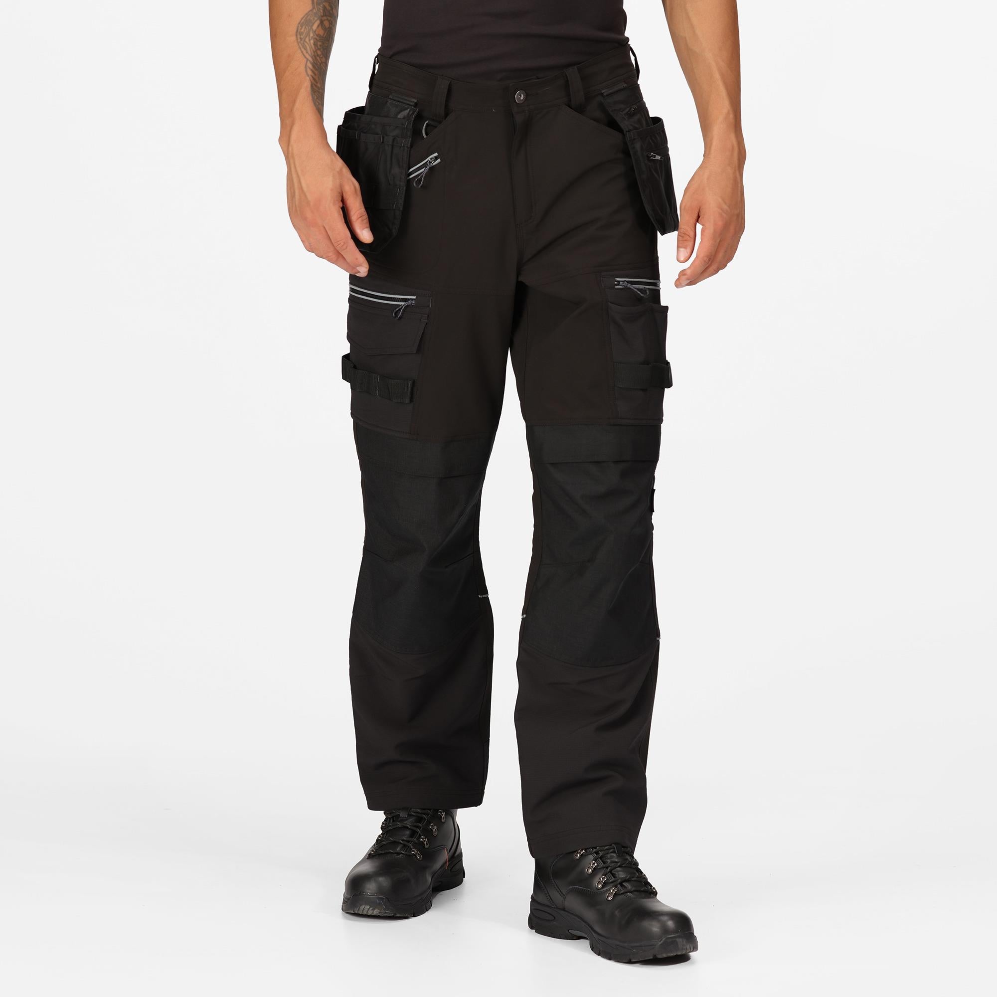 Regatta Infiltrate black men's softshell stretch work trousers #TRJ393