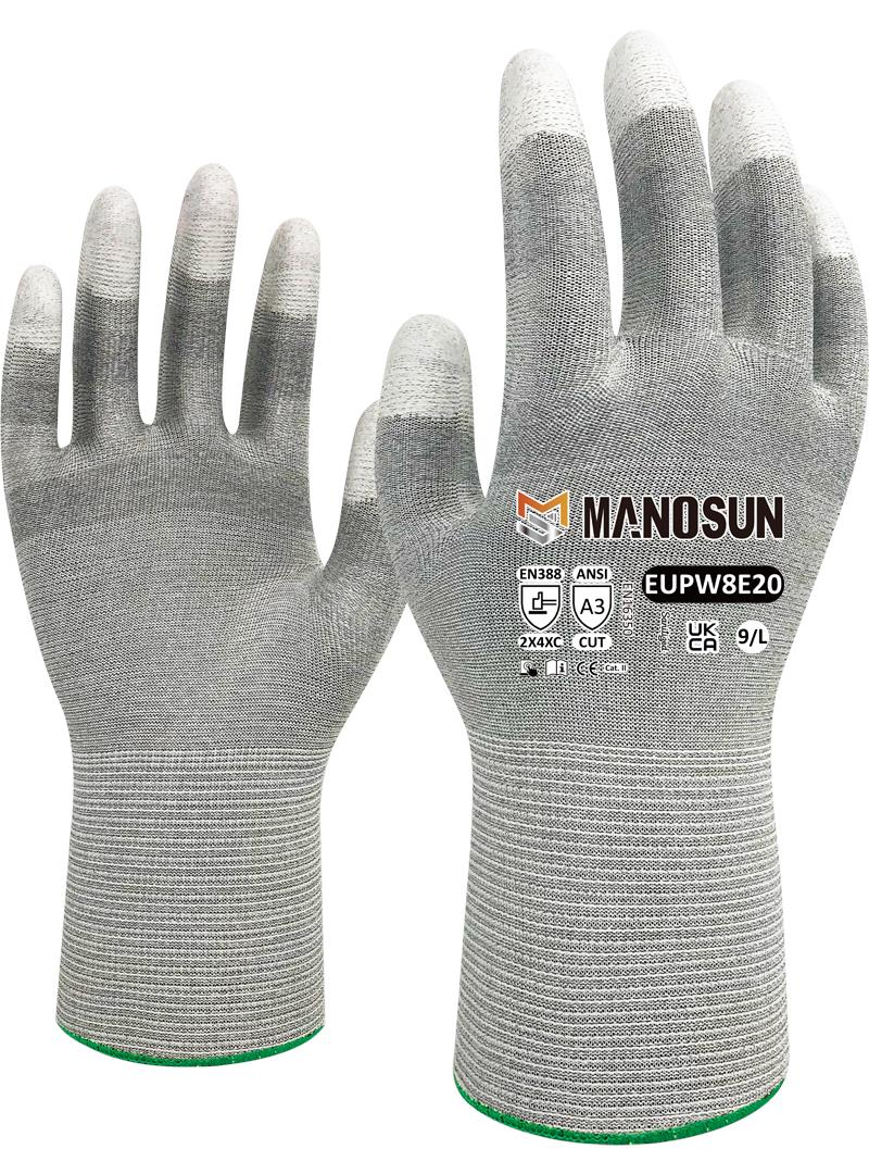 Manosun cut level A3 lightweight anti-static touch screen compatible gloves size large