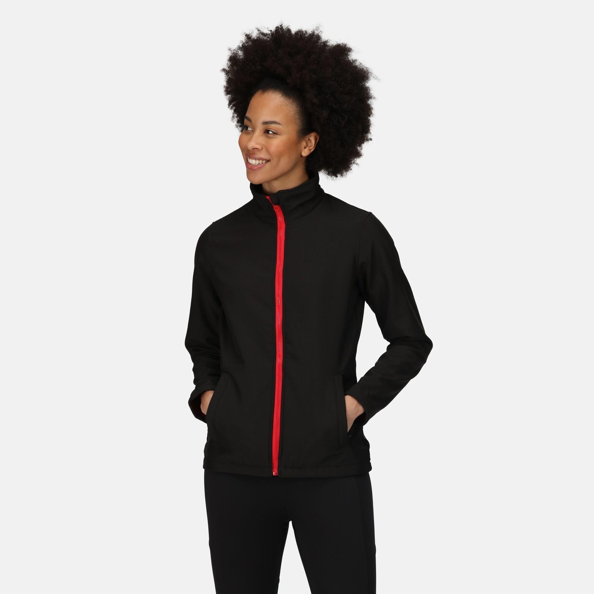 Regatta Ablaze black/red women's waterproof breathable warm stretch softshell jacket #TRA629
