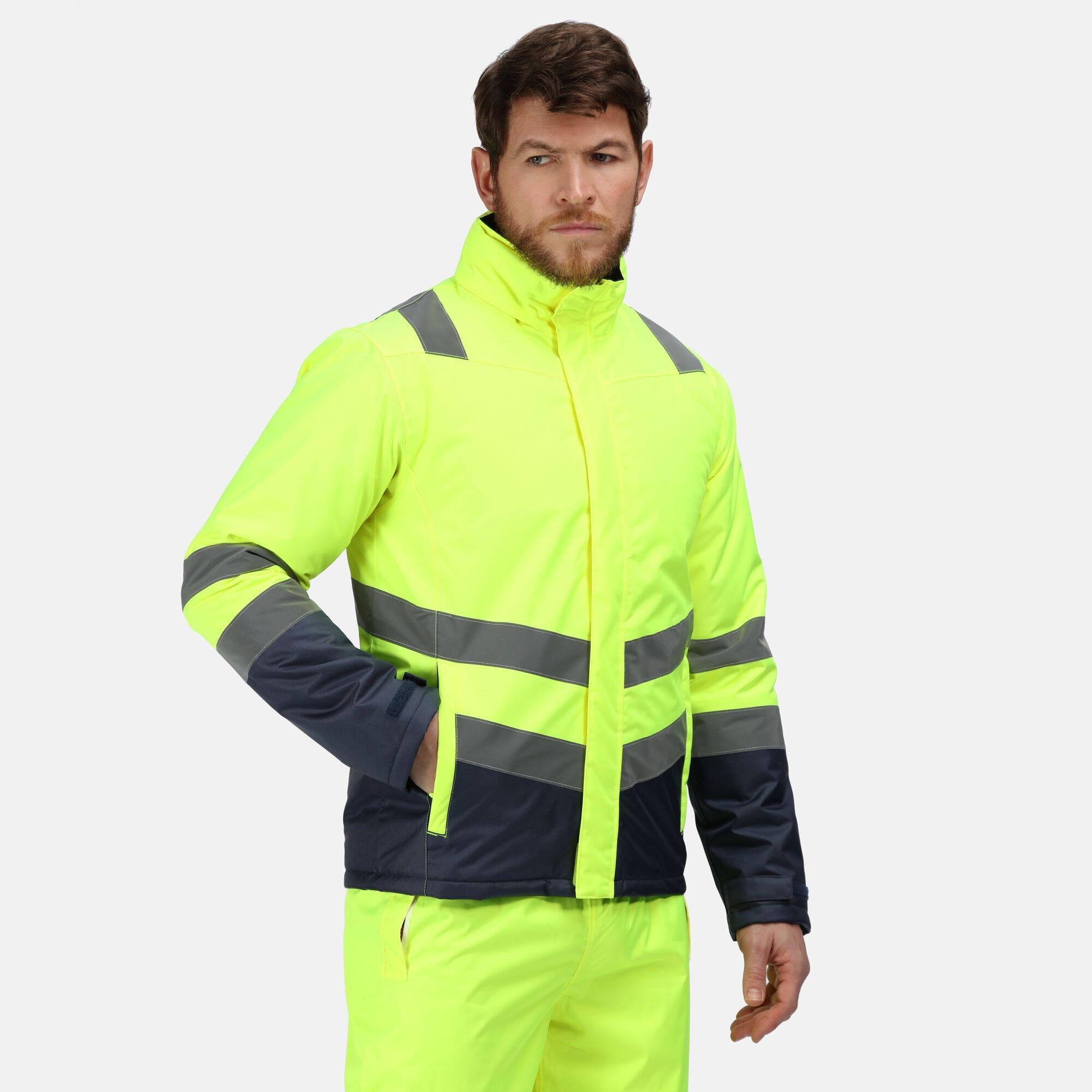 Regatta Pro yellow/navy men's hi-viz waterproof breathable jacket #TRA219