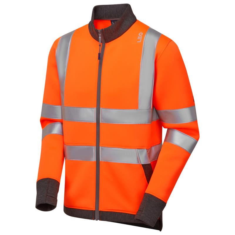 Leo Arganite EcoViz orange high visibility warm full zip work sweatshirt