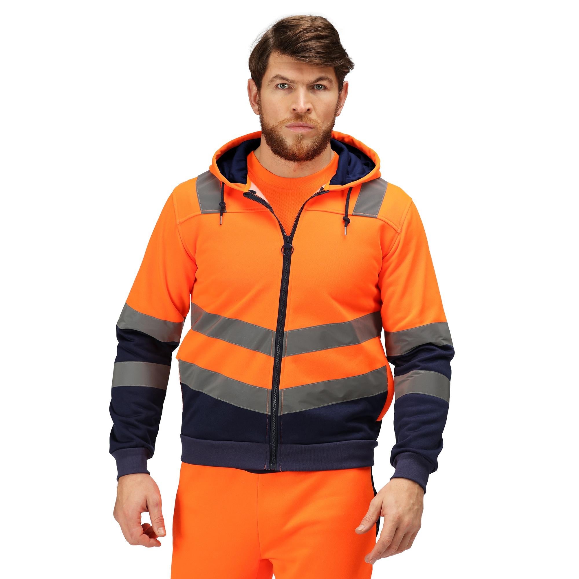 Regatta Pro orange/navy men's hi-viz chevron full-zip work hoodie #TRF625