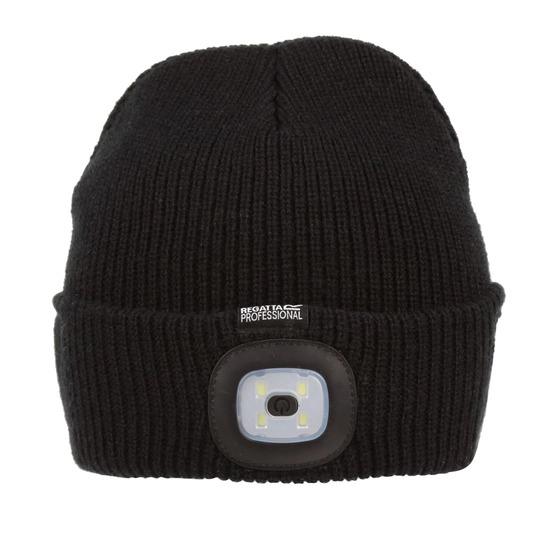Regatta Spotlight black knit beanie with rechargeable LED head torch #TRC348