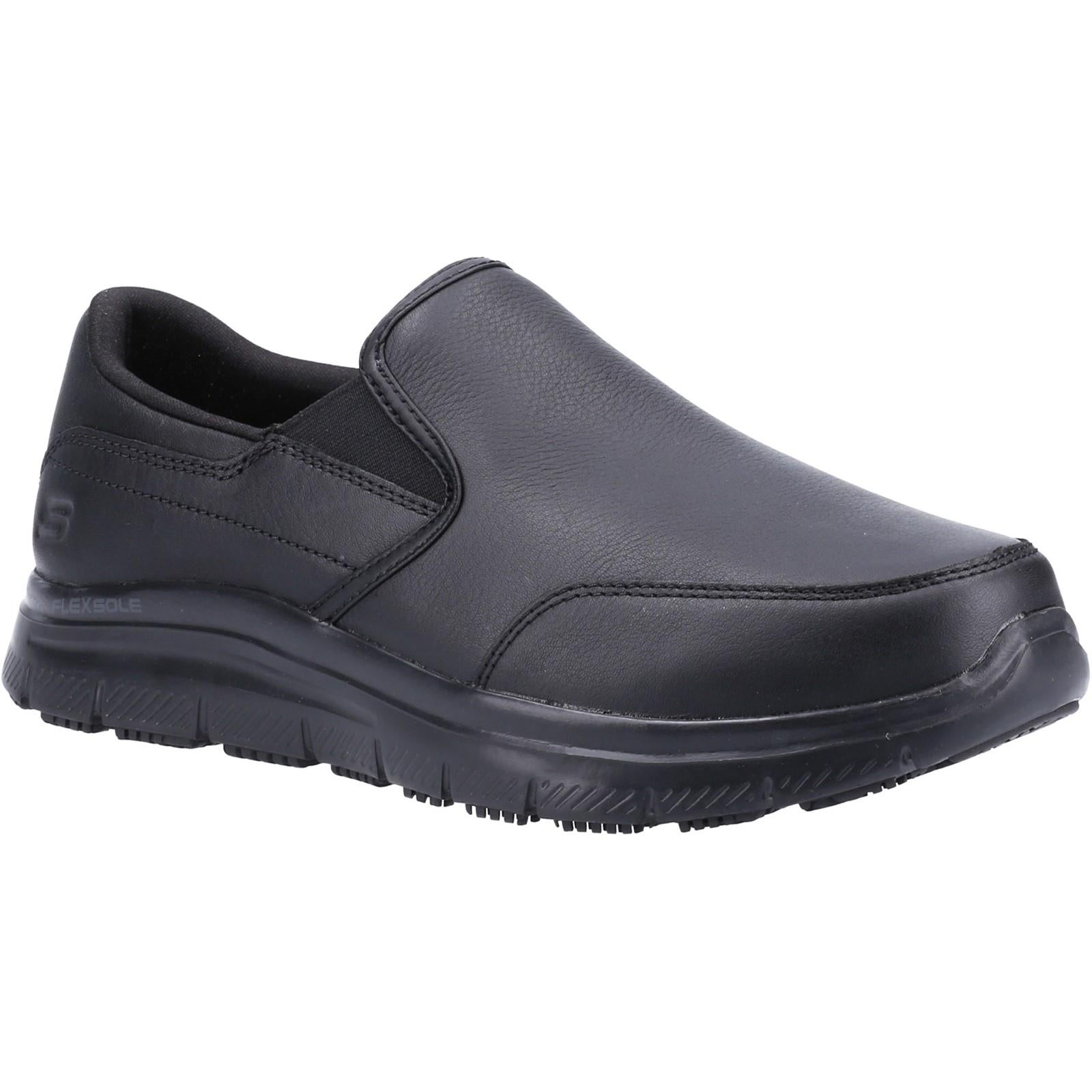 Skechers Flex Advantage Bronwood Wide-Fit black leather men's non-safety slip-on work shoe #77071