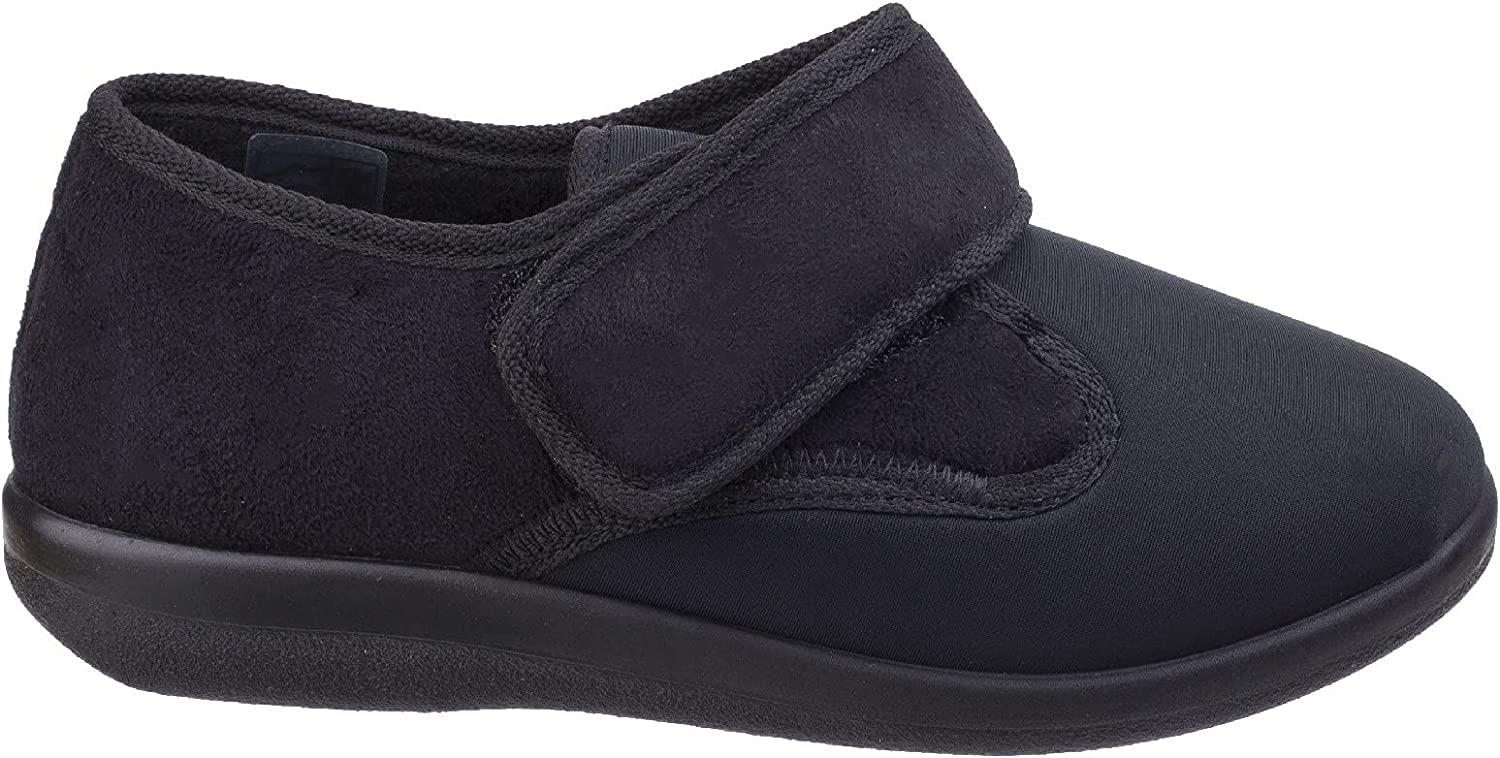 GBS Frenchay black textile extra wide unisex medical touch-fastening slippers
