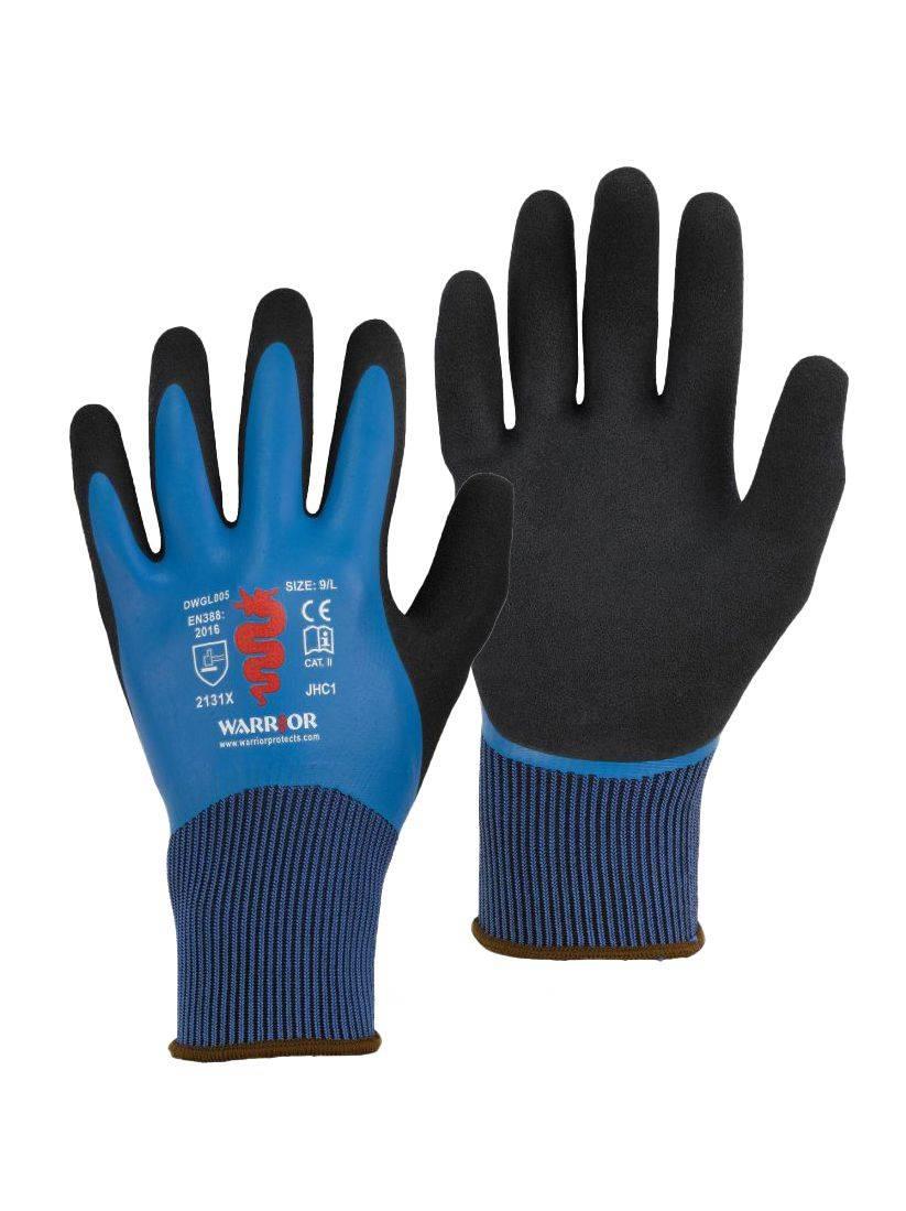 Warrior double-dipped latex/polyester wet/dry grip work glove