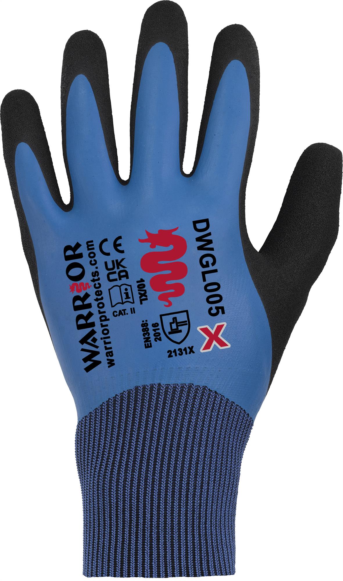 Warrior double-dipped latex/polyester wet/dry grip work glove