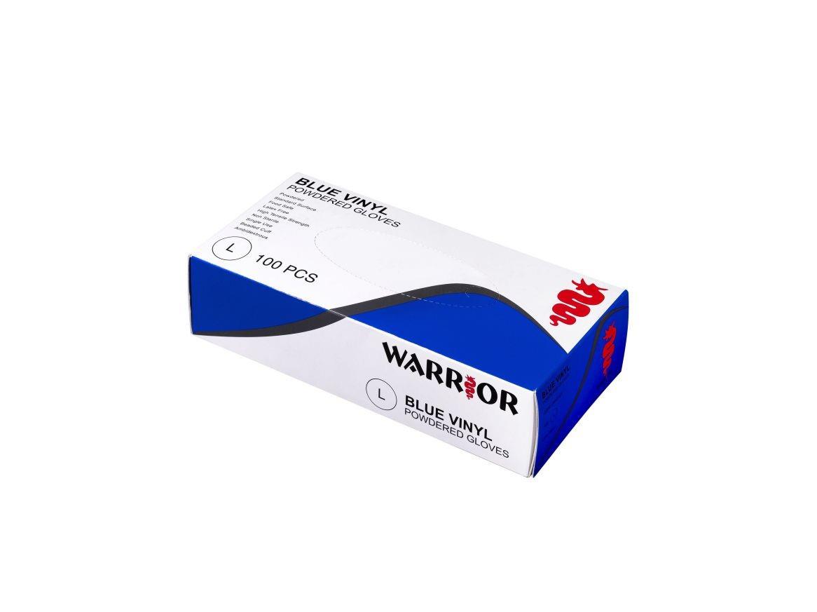 Warrior blue vinyl powdered disposable gloves (box 100) #0117DWGL375