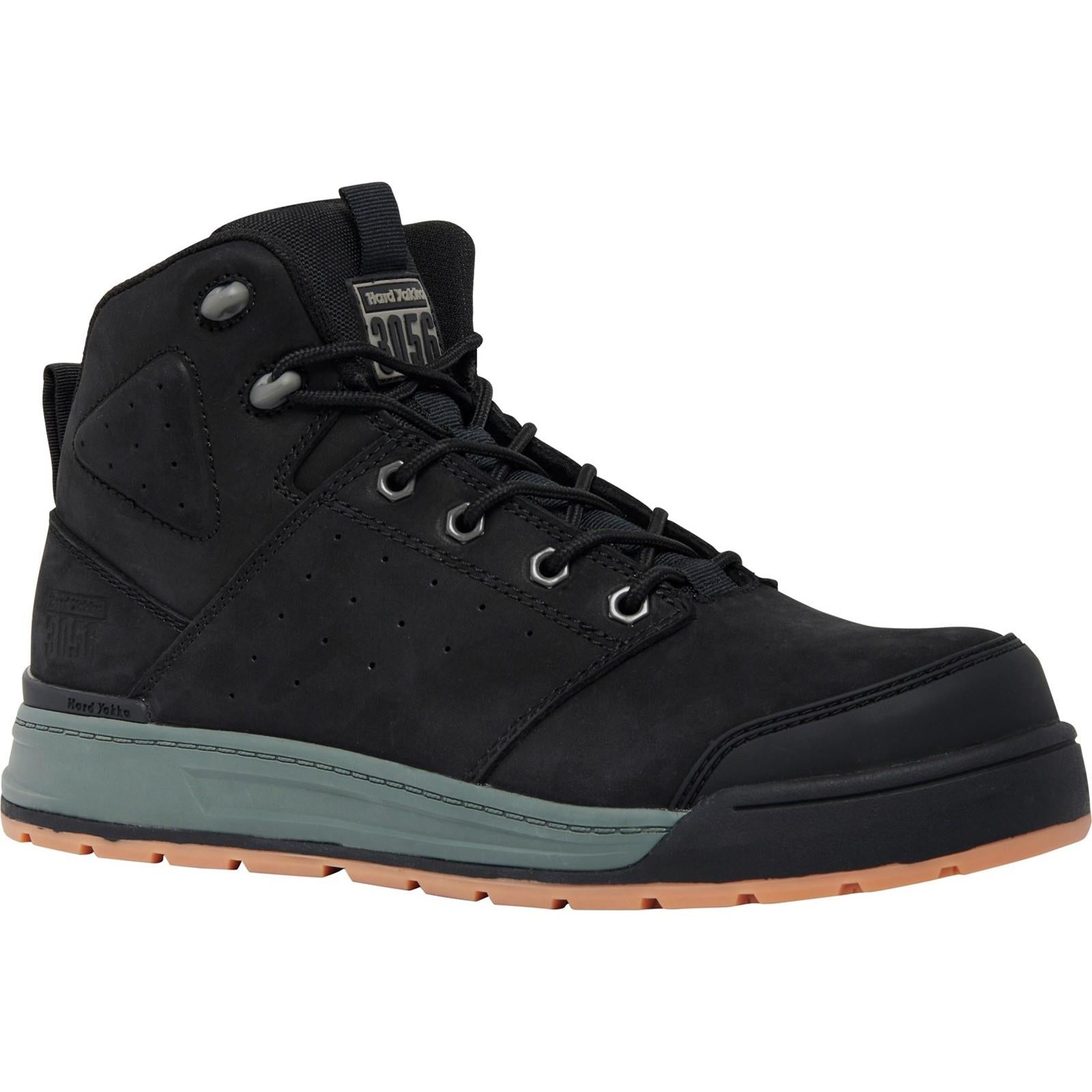 Hard Yakka 3056 black leather composite toe/midsole lace/zip safety work boot
