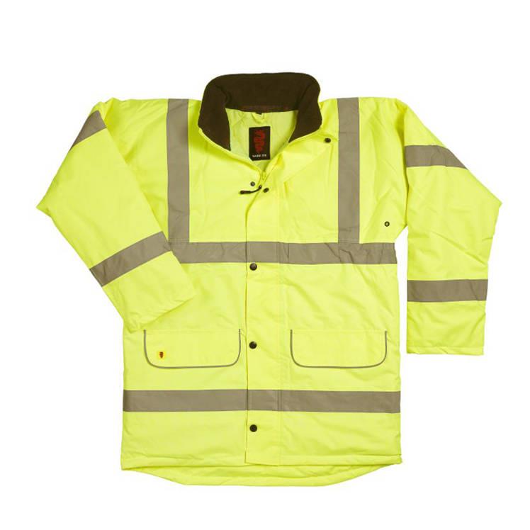 Warrior yellow hi-viz waterproof fleece lined collar motorway traffic coat