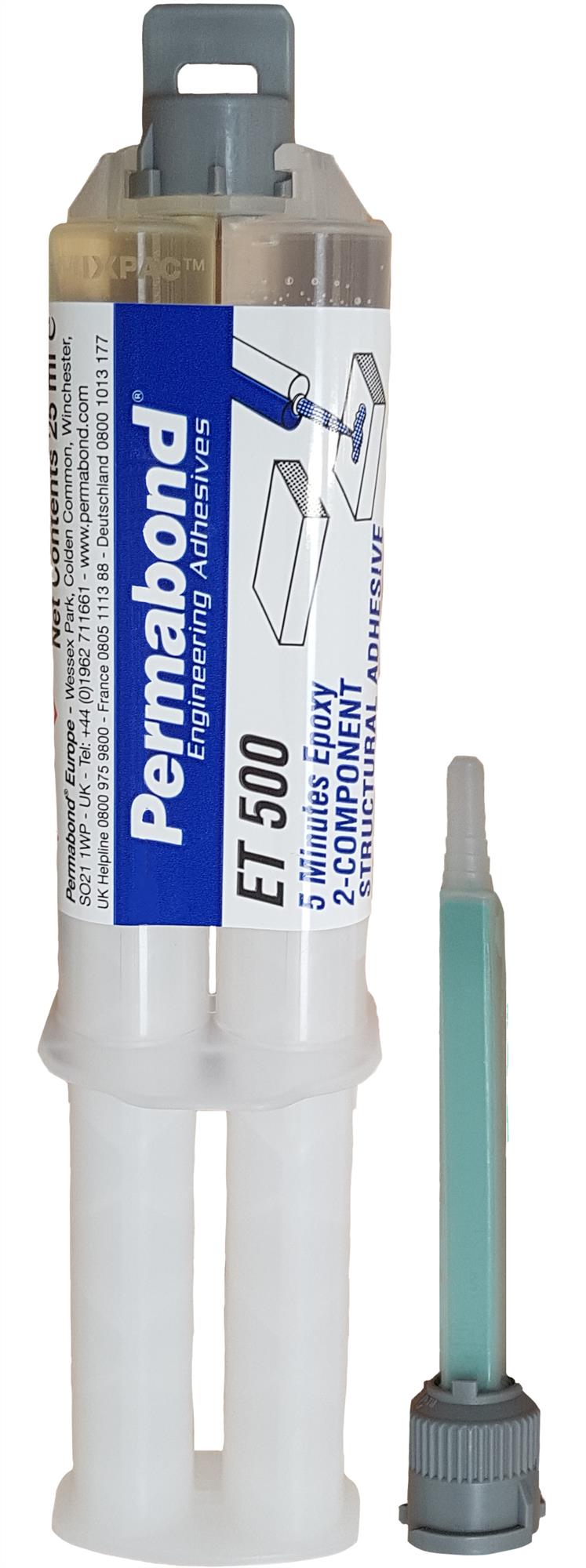 Permabond 2-part quick cure clear epoxy adhesive 25ml syringe/nozzle #ET500