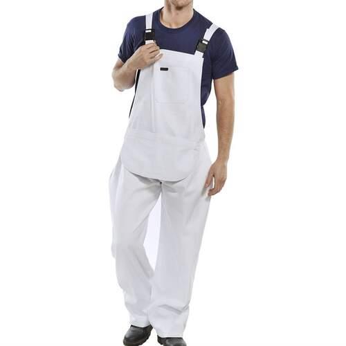 White men's cotton-drill workwear bib & brace with pouch