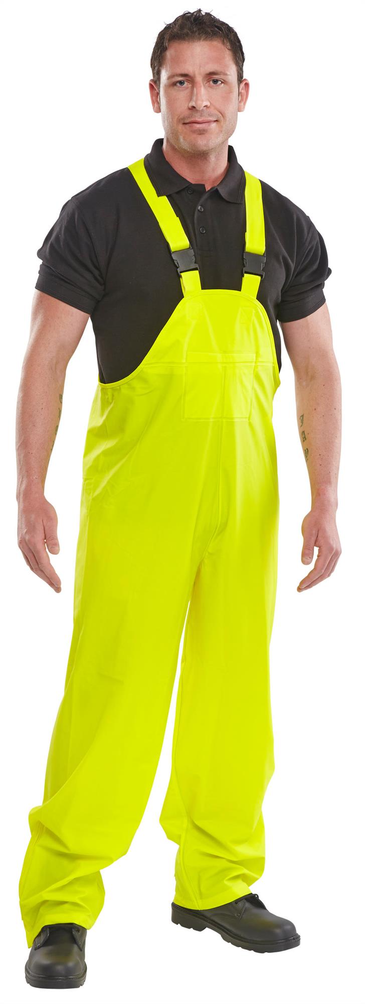 B-Dri yellow men's waterproof PU/polyester bib & brace salopette