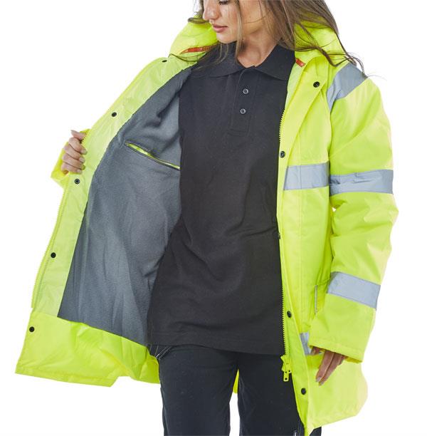 High-visibility waterproof fleece-lined yellow work Traffic coat