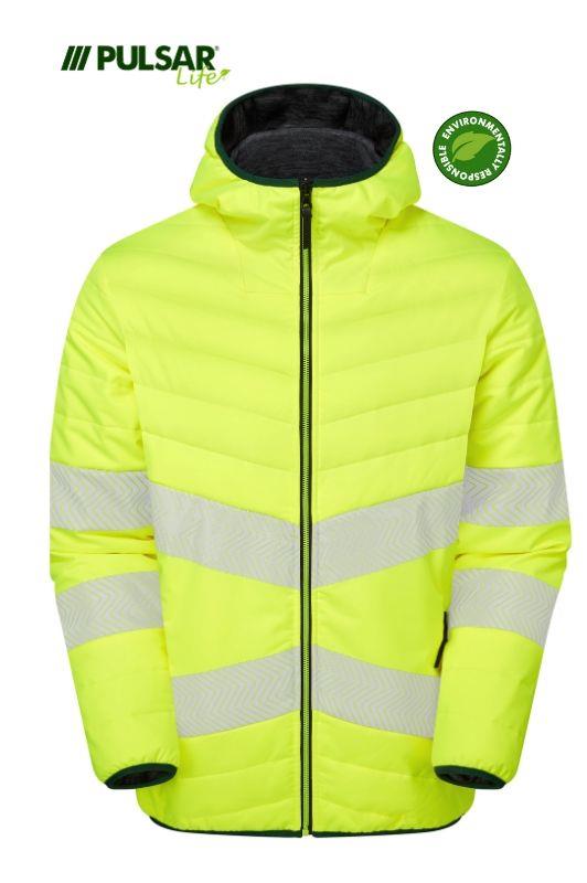 PULSAR® LIFE fully sustainable recycled fabric yellow reversible men's puffer jacket #LFE912