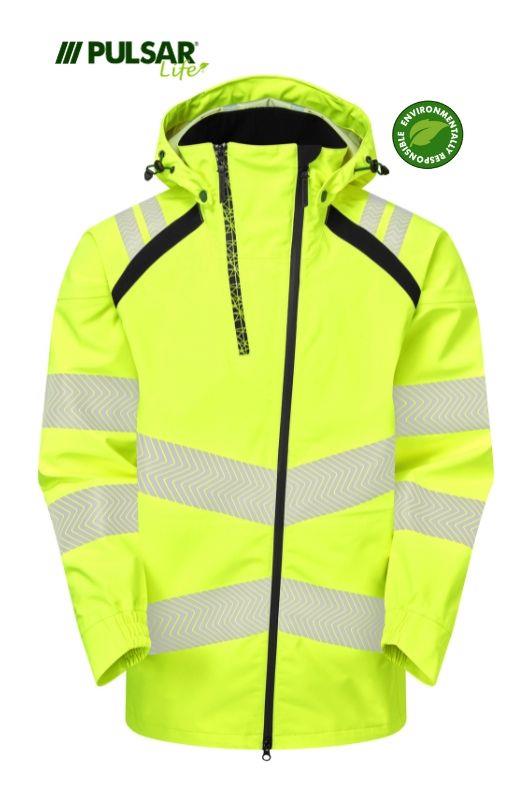 PULSAR® LIFE fully sustainable recycled fabric yellow men's waterproof shell jacket #LFE909