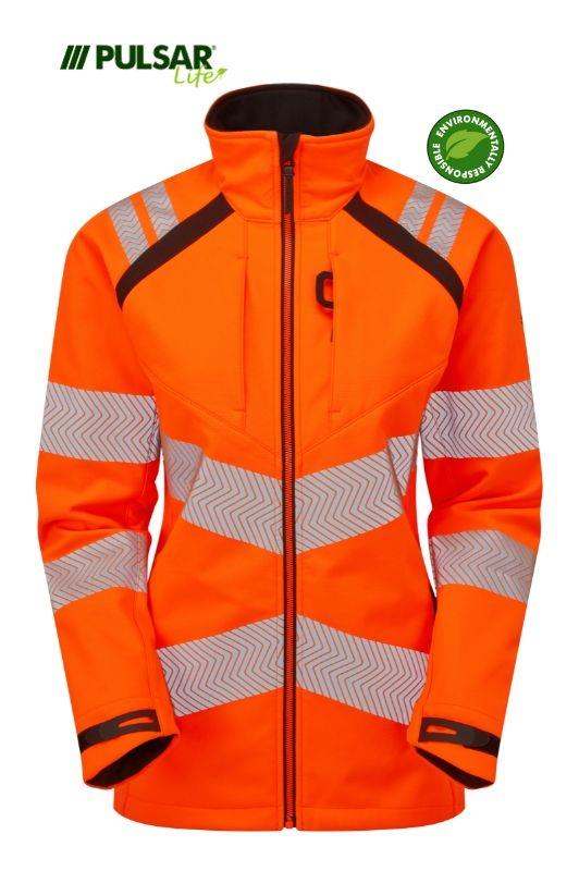 PULSAR® LIFE fully sustainable recycled fabric orange women's shower-proof softshell #LFE966