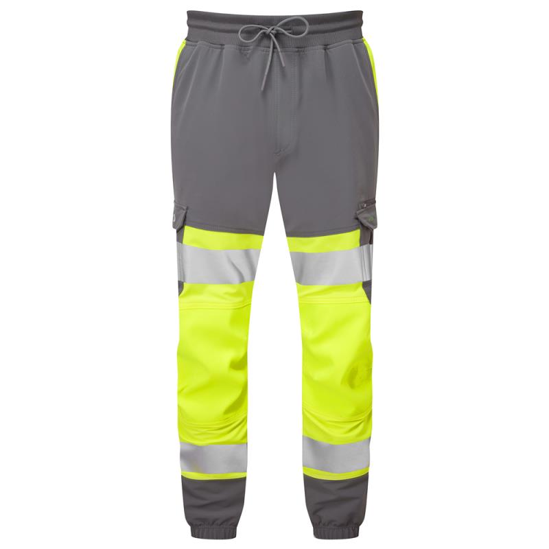 Leo Hawkridge recycled stretch high visibility yellow/grey jog pants #JT01