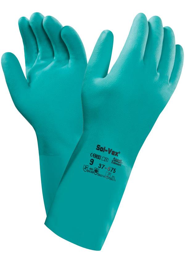 Ansell Alphatec Solvex 13" green nitrile flock-lined gauntlet (pair) #37-675