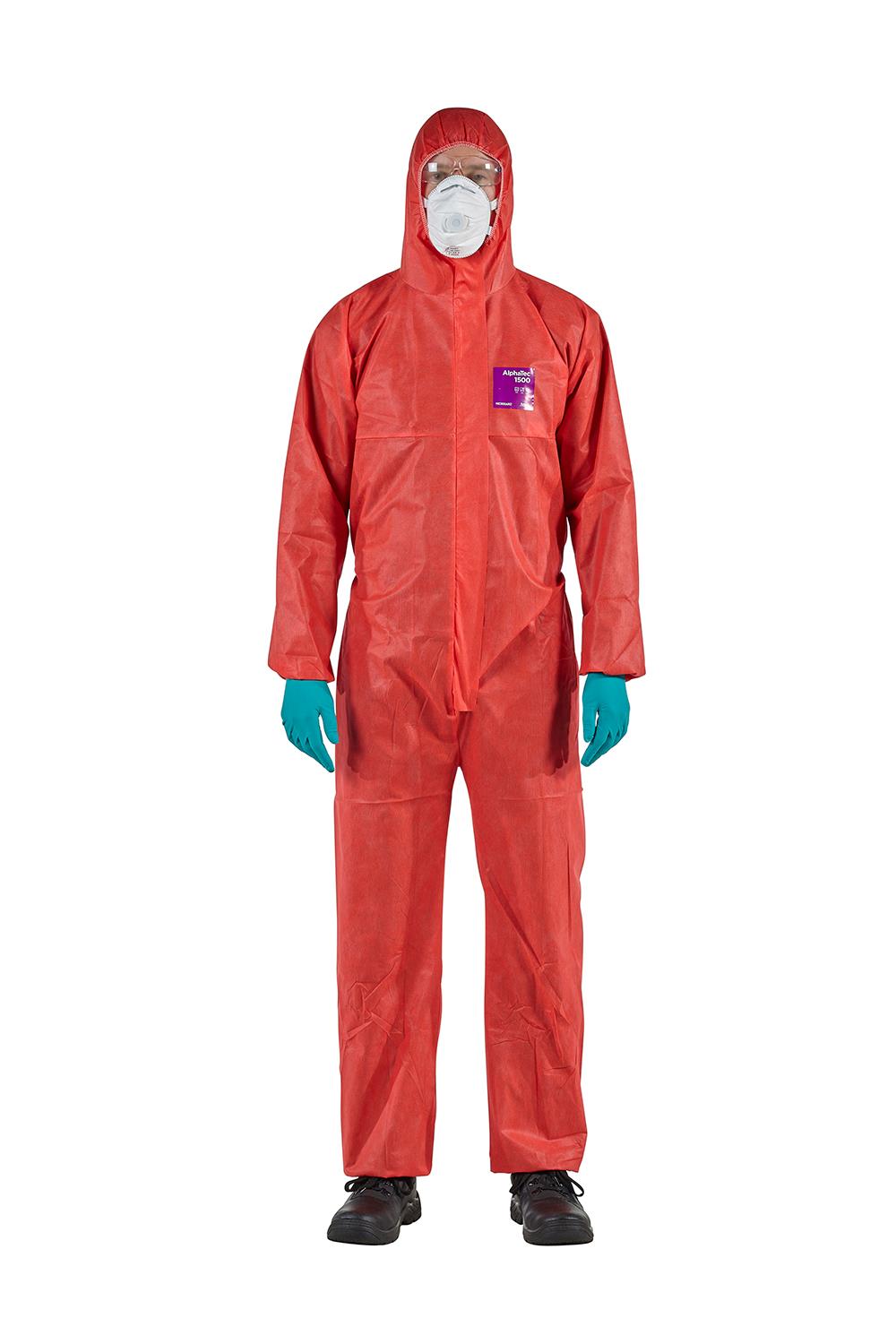 Ansell Alphatec red Type 5/6 dust/mist breathable hooded coverall #1500