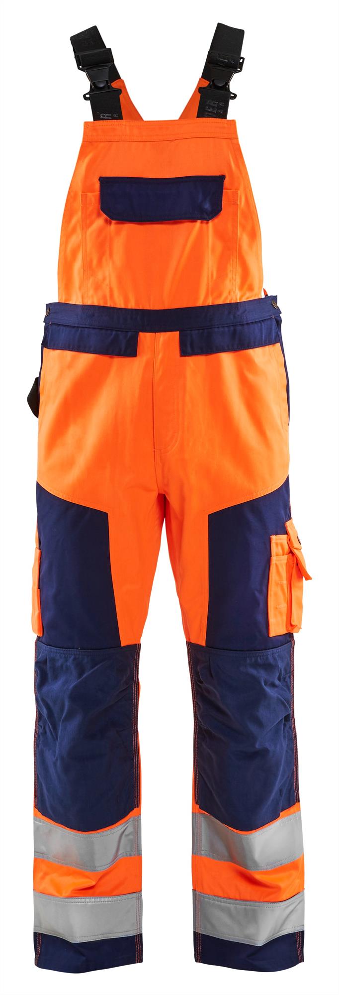 Blaklader orange/navy hi-vis polycotton bib and brace work overalls #2660