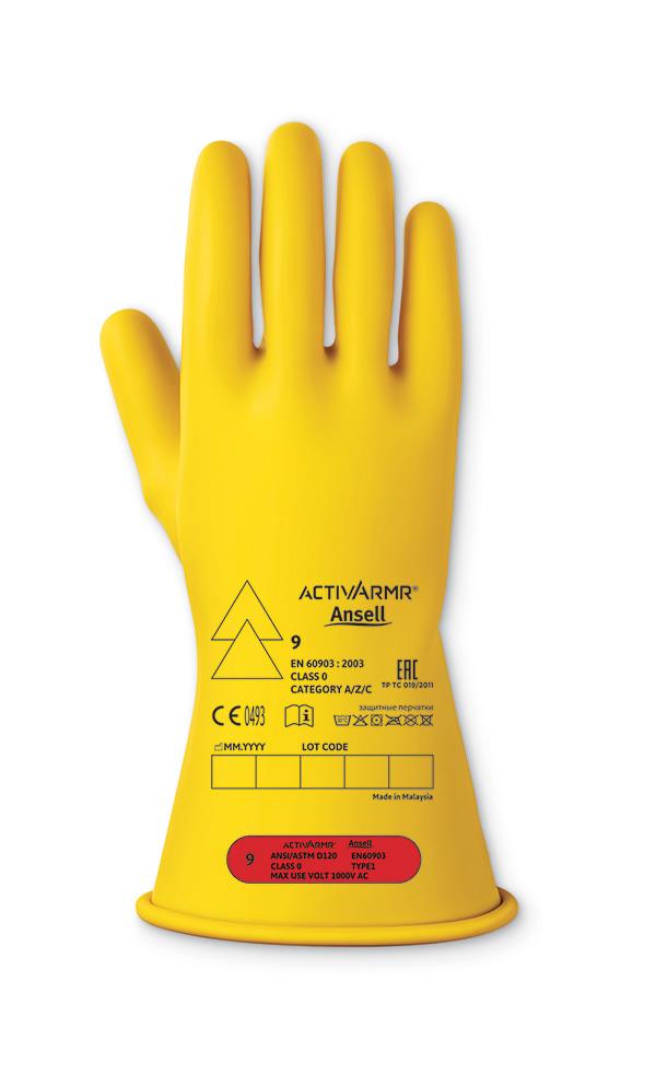 Ansell 11" rubber low voltage electrical insulating glove (class 0)