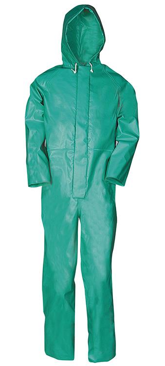 Sioen CHEMTEX green PVC hooded chemical protective coverall suit