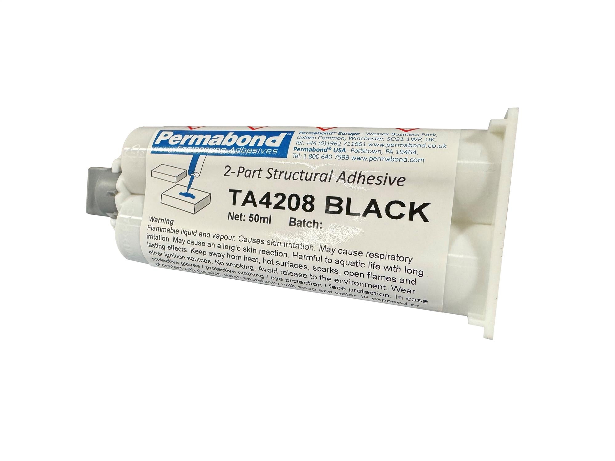 Permabond black two-part 1:1 toughened acrylic adhesive 50ml #TA4208